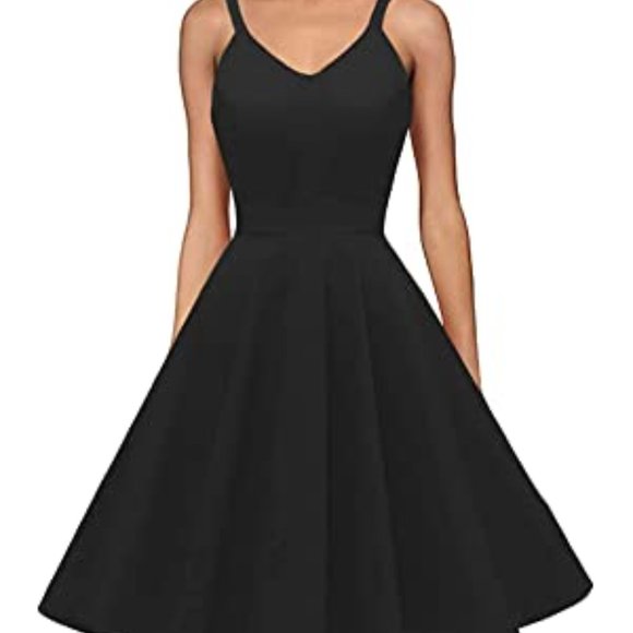 NWOT! Spaghetti Strap Empire Waist A-line Zipper Pockets 50s Style Dress 3XL Blk - Picture 5 of 6